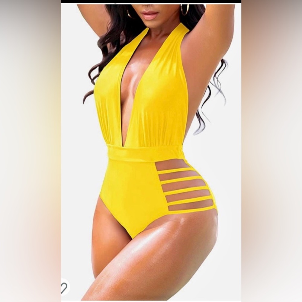 PLUNGE V SEXY ONE PIECE SWIMSUIT SZ L - Picture 3 of 11